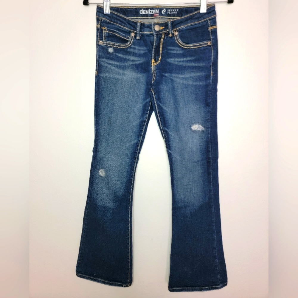 Levi's Denizen Skinny Flare Women Jeans Denim Size 26 Blue Rips Mid Rise (1)